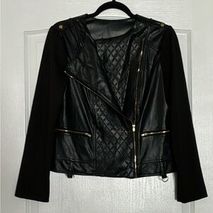 Women’s Faux Leather Jacket with Gold Details